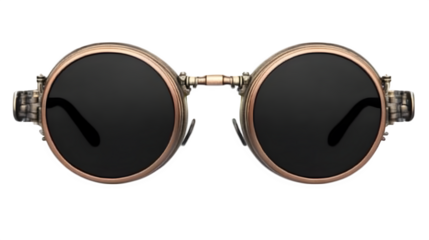 Steampunk sunglasses with copper rims and double bridge detail, transparent PNG