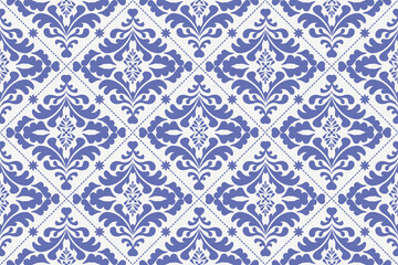 Damask seamless pattern. Ikat ornament. Ethnic South Western decor style. Ikat Boho geometric ornament. Vector seamless pattern. Mexican blanket, rug. Woven carpet