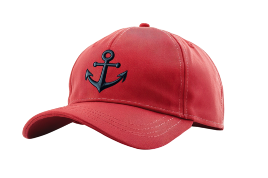 Red anchor baseball cap stylish nautical fashion accessory perfect for on transparent background