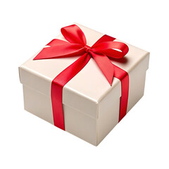 Fototapeta premium Gift box with red ribbon isolated on transparent and white background. Png transparent.