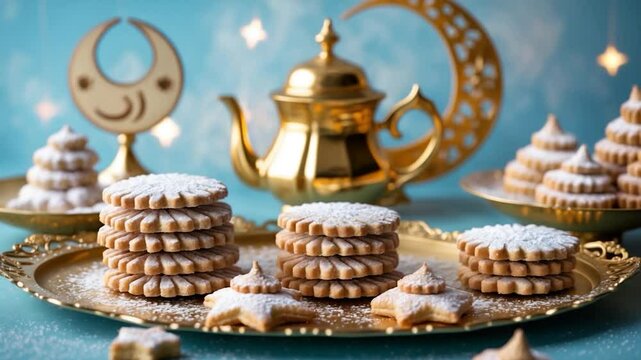 Assorted semolina biscuits with dallah and embellishments. Heritage sweets