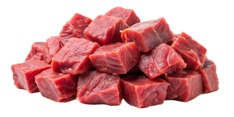 Pile of beef cubes isolated on white background PNG