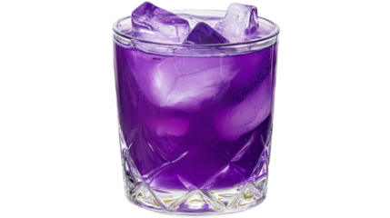 Purple Drink with Ice Cubes in Glass, Isolated on Transparent Background, Digital Illustration, Beverage Photography, Cocktail, Drink, Purple