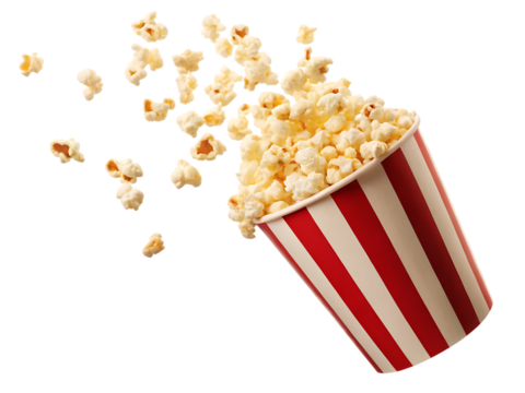 A stylish popcorn maker with a retro design and clear viewing window, positioned prominently on a transparent background to showcase its fun and functional features.