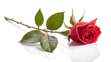 Red single rose isolated on white background
