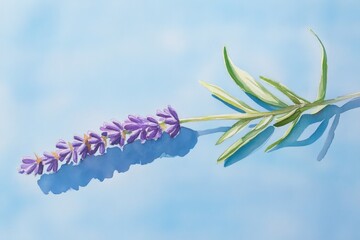 Obraz premium Delicate lavender sprig against a soft light blue backdrop.