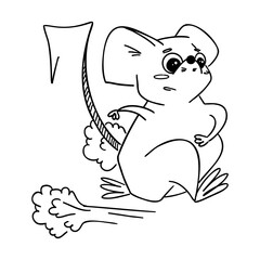 Cartoon mouse dashing at full speed, raising a cloud of dust! Dynamic line art illustration full of motion and fun — great for children’s books, coloring pages, or playful designs with a burst 
