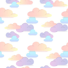 Seamless pastel pattern with cute clouds. The hand drawn style is perfect for baby products, nursery decor, baby textiles, wrapping paper and scrapbooking. Soft dreamy colors