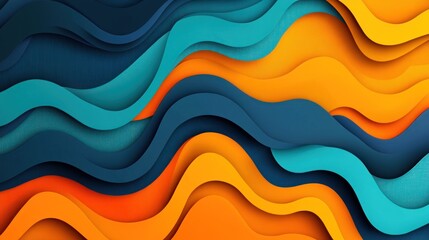 Obraz premium dynamic interplay of color layers creating an oceanic swell effect with overlapping teal, orange, blue and yellow curves illustrating depth and vibrant modern art concepts