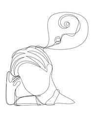 Cute continuous line sketch character man with question mark decoration line art male boy confused idea question mark quiz questionnaire choose continuous line hand drawn png vector.
