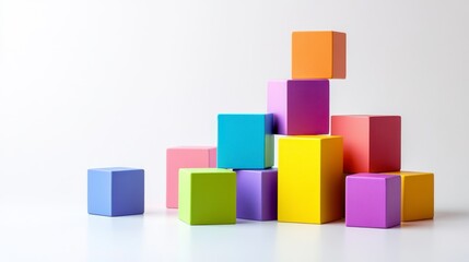 Obraz premium Colorful Building Blocks Stacked in Creative Arrangement on White