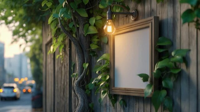 Signboard mockup and template showcasing a blank frame for logo and text in the backdrop.