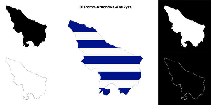 Distomo-Arachova-Antikyra blank outline map set