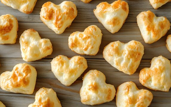 Heart Shaped Cheese Puff Pastry Snacks Wooden Background