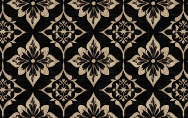 Fototapeta premium Elegant Beige and Black Floral Damask Textile Pattern
