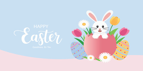 Happy Easter Bunny with Flowers,Easter Bunny and Colorful Eggs,Cute Easter Bunny Spring Design,Easter Bunny in Egg with Flowers.