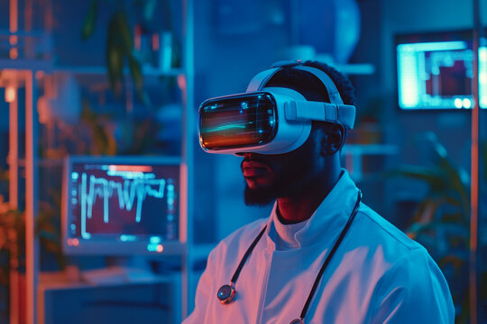 Doctor exploring virtual reality medical data futuristic technology