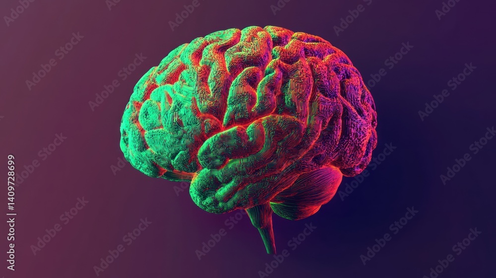 Poster illuminated human brain rendering showcases cognitive brilliance and neurological complexity with ca
