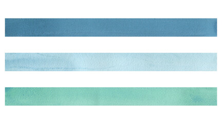 Stripes of paint dark blue, light blue and turquoise green, even rectangular. Watercolor illustration hand-drawn on the theme of sea and fishing. Set of elements isolated from the background