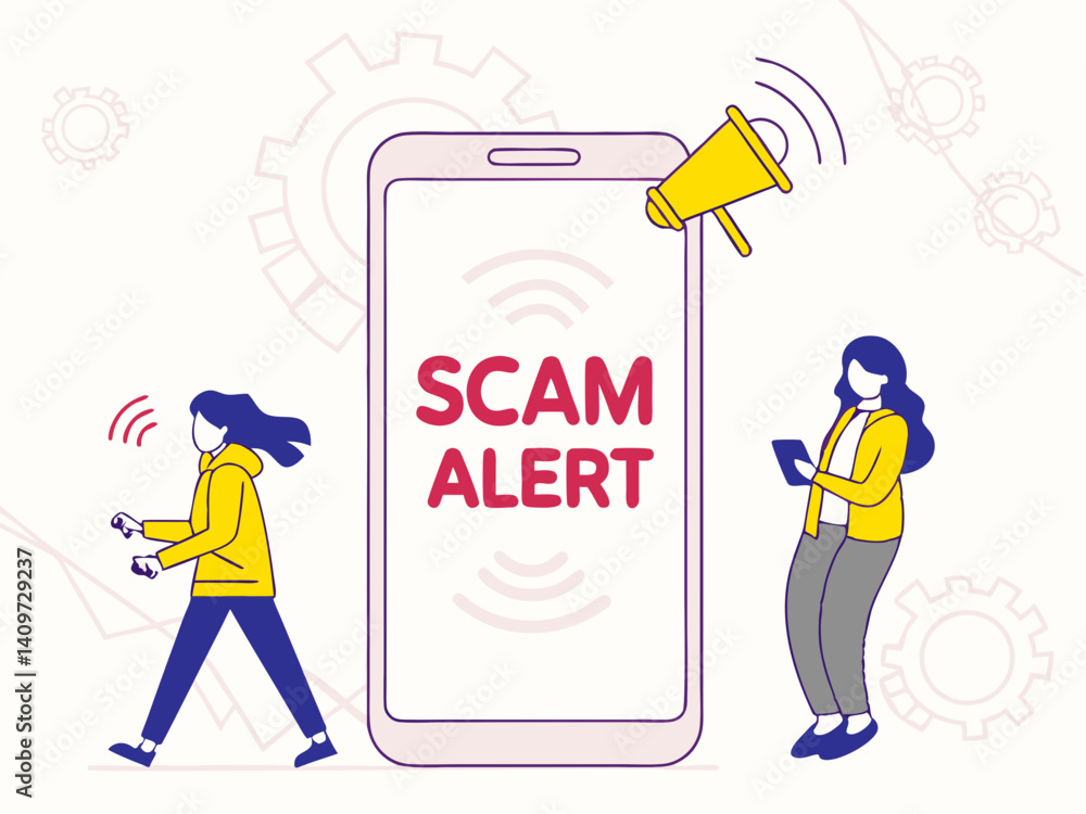 Poster suspicious message alert – user receiving scam notification vector