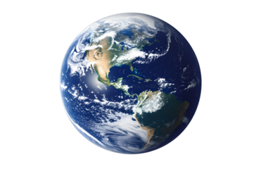 Blue planet earth isolated on transparent background.