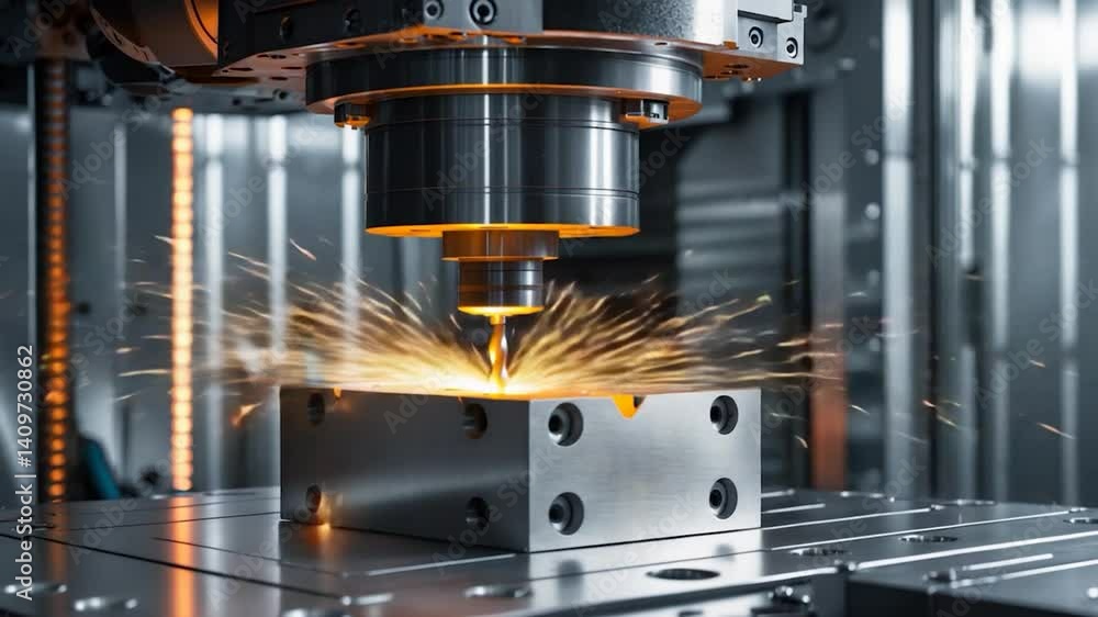Poster robotic drilling and milling in automated cnc turning within a factory. concept banner for the metal