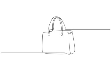 Lady's bag single line art vector illustration. Woman bag continuous one line drawing, Shopping bag icon continuous one line drawing outline vector.