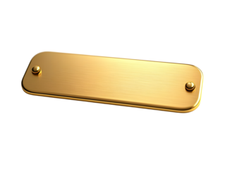 Metal gold name plate or name plaque with rounded edges isolated on white background
