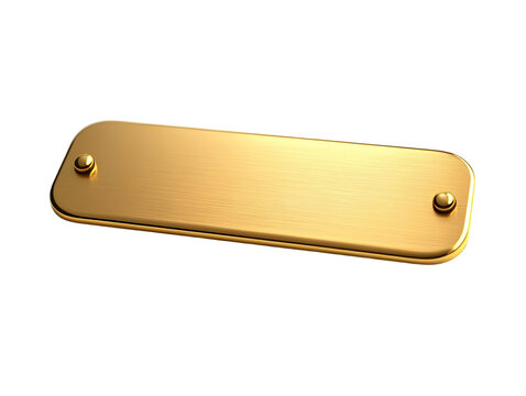 Metal gold name plate or name plaque with rounded edges isolated on white background