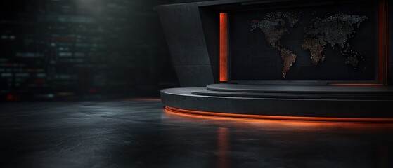 Modern Dark Studio Set with World Map