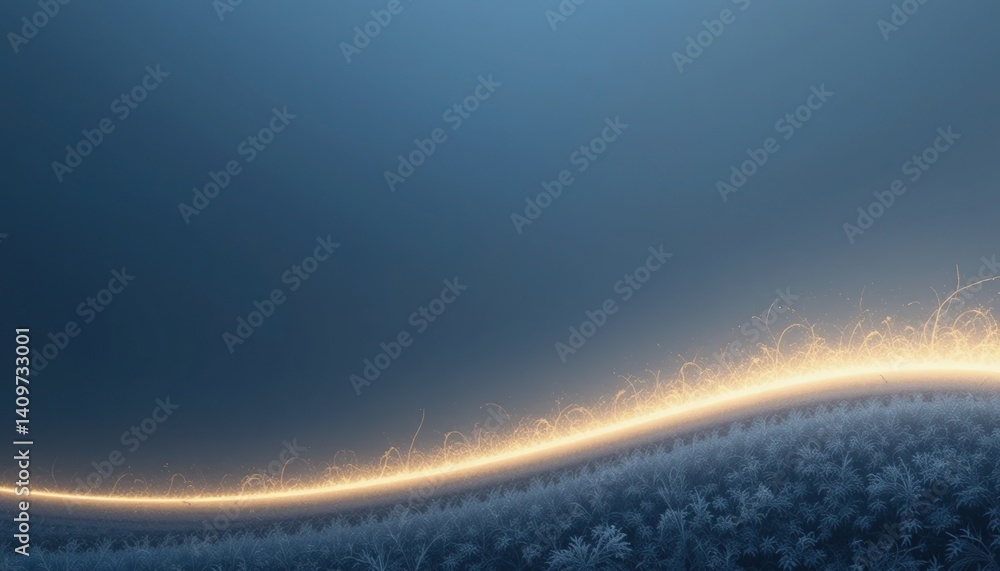 Poster dynamic light waves flowing over a serene landscape abstract art digital design tranquil atmosphere 