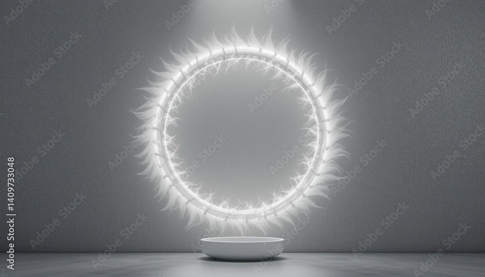 Poster illuminating circular light installation modern gallery art display minimalist environment central v