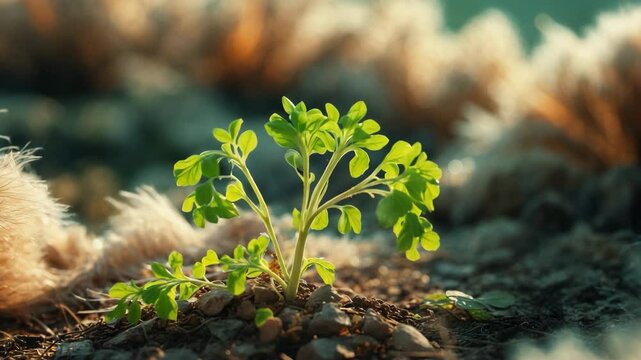 Mustard plant seedling on the soil