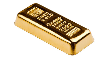 A solid rectangular gold bar with a reflective glittering surface representing a valuable financial asset and a safe investment option