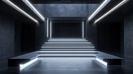 Obraz premium Modern Abstract Stage with LED Lights and Dark Surroundings