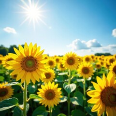 Summer sunflowers in a field, sunflowers, field