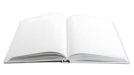 Fototapeta premium Blank open book with empty white pages displays pristine surface for reading or writing, copy space