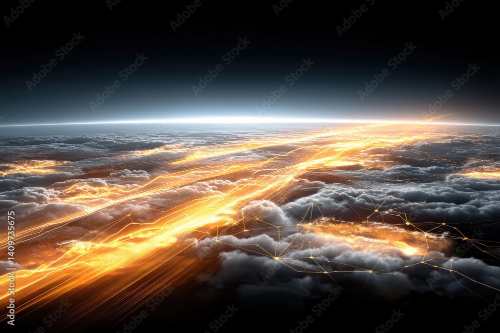 Poster illuminated clouds above earth create a stunning visual effect.