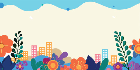 An enchanting underwater floral scene with coral flowers in bright hues, abstract seaweed, and a wave border with geometric ripples.