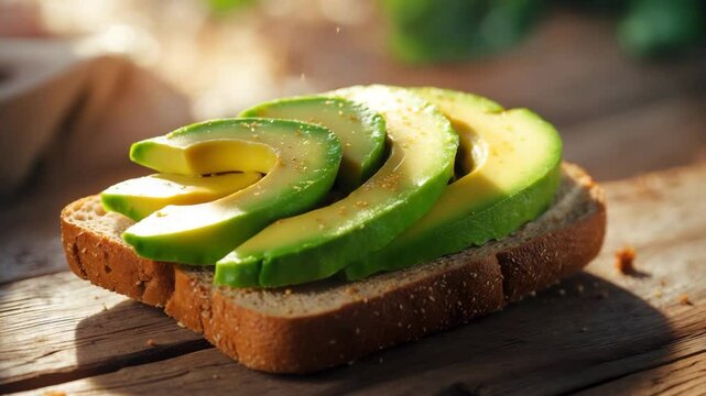 Open-faced sandwich featuring fresh green avocado.