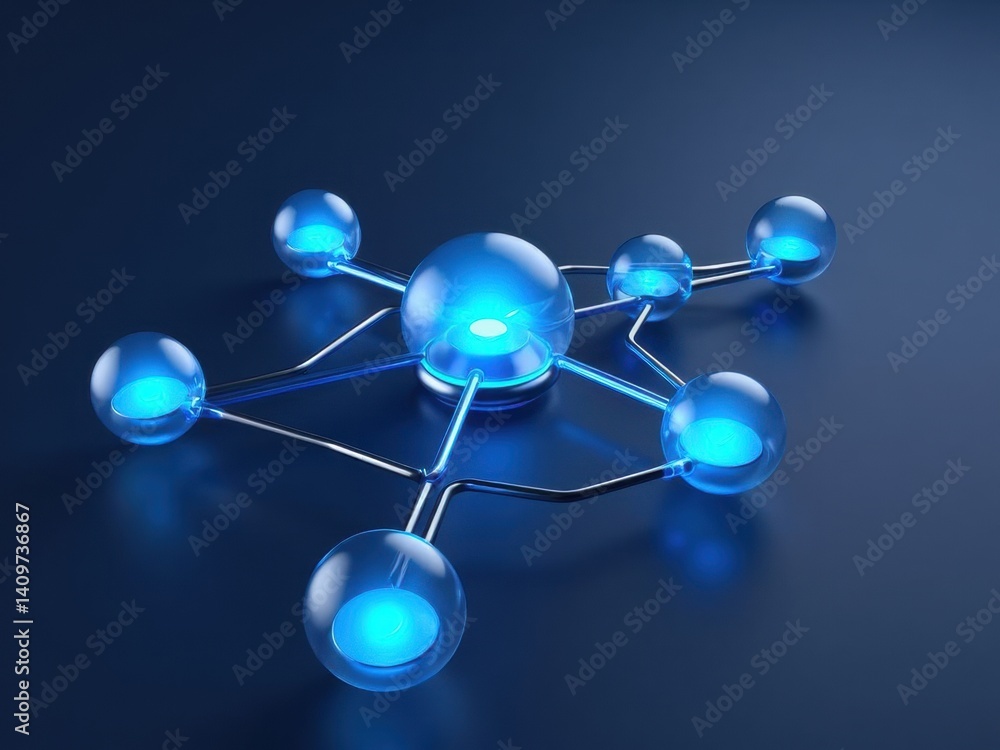 Poster a 3d networking with interconnected dots forming a web, glowing blue nodes, symbolizing professional