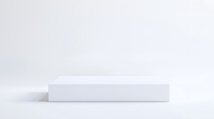 Minimalist white rectangular box on clean white background with soft natural lighting, copy space