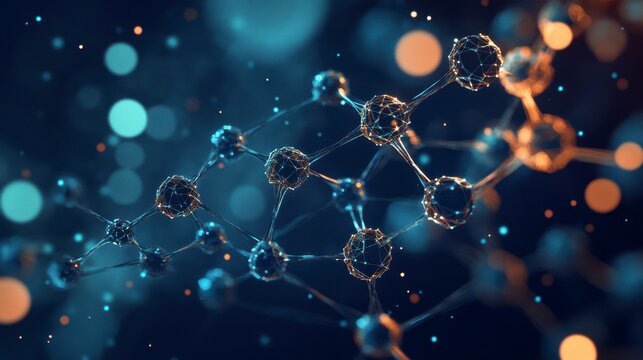 Abstract Molecular Structure with Futuristic Background and Bokeh Effects