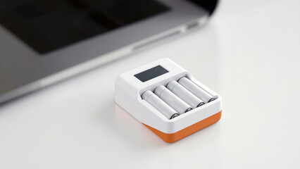 USB Battery Charger with Four Rechargeable Batteries on Table