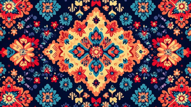 a close up of a colorful floral pattern on a black background