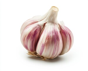 Fresh Garlic Bulb with Purple Skins on White Background