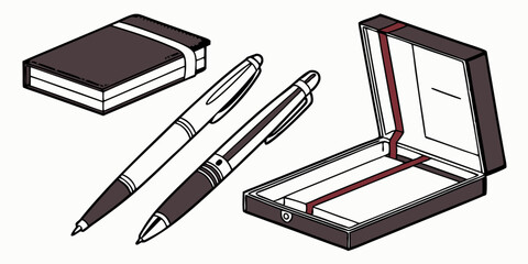 Luxury Stationery Gift Set Illustrated Pens Notepad and Box