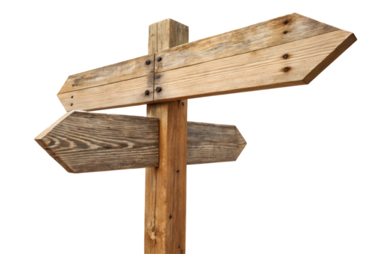 Weathered Wood Sign Post with Multiple Empty Direction Arrows.