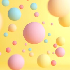 Pastel spheres floating on a yellow background