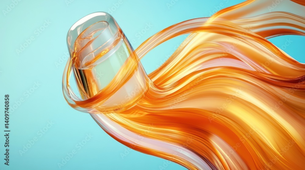 Aufkleber ethereal liquid motion rendering in vibrant amber hues entwined around translucent glass object crea